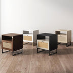 Nathan James Mina Side, End or Accent Table in a Natural Oak Wood Finish & Matte Black Accents with Storage for Living Room or Nightstand for Bedroom, Oak/Black, Set of 2