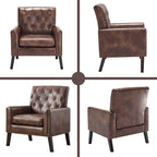 Mid Century Modern Accent Chair, Dark Brown Faux Leather Office Chair for Reception - Brown Leather Club Chair for Living Room, Bedroom, or Waiting Room