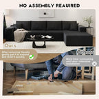 135.4" Cloud Sectional Couch with L-Shape Chaise,Modern Modular Sofa with Deep Seat, Upholstered Couches for Living Room Bedroom Apartments,No Assembly Required, (Black,Right Facing Chaise)