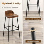 COSTWAY Bar Stool Set of 4, 29'' Industrial Pub Stool with Low Backrest and Footrest, Metal Legs, Breakfast Counter Height Chair for Island Living Room Kitchen Bar, Rustic Brown & Black