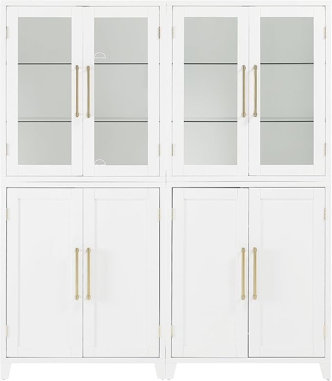Crosley Furniture Roarke 2-Piece Glass Door China Hutch Kitchen Pantry Storage Cabinet Set, Dining Room, White
