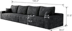 140.2" Cloud Modular Black Sofa, 4-Seater Upholstered Couches for Living Room, Modern Minimalist Deep Seat Boneless Couch, No Assembly Required, Plush Corduroy Fabric
