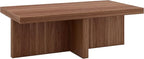 Henn&Hart 44" Rectangular Wood Pedestal Low-Profile Coffee Table for Living Room, Family Room, or Office, Satin Walnut