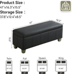 41" Faux Leather Storage Ottoman, Stitch Tufted Rectangle Upholstered End of Bed Storage Bench, Entryway Large Couch Ottoman with Wooden Legs, Dark Black