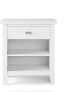 SIMPLIHOME Artisan Bedside Table - 24 inch Wide Solid Wood Nightstand Table in White, Contemporary Bedroom Side or End Table with 1 Drawer, Open Shelf Storage and Bronze Knobs