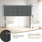 Headboard Queen Size Upholstered Faux Leather, Queen Headboard with Sturdy Metal Legs, Tufted Upholstery Design Headboards with Adjustable Width & Height (Grey)