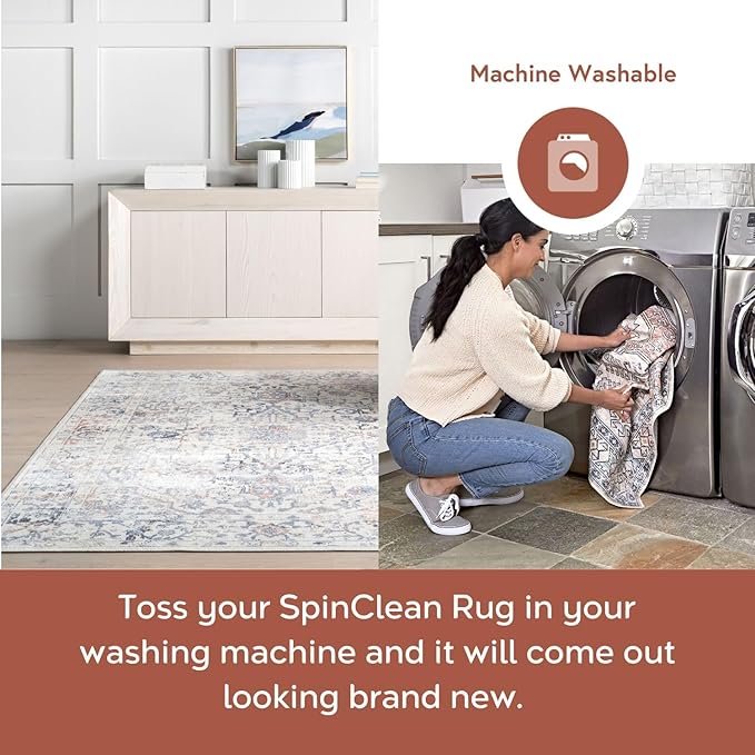 nuLOOM 6' Square Machine Washable Stain-Resistant Area Rug Medium Profile for Living Room, Bedroom, and Dining Room, Everlee Blue