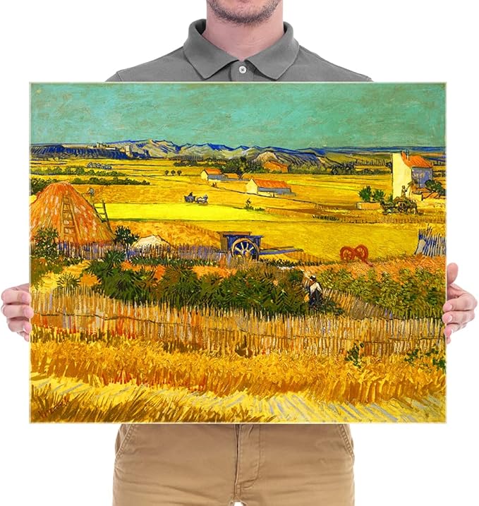 Wieco Art Harvest at La Crau with Mont majour Landscape Giclee Canvas Prints Wall Art by Van Gogh Famous Oil Paintings Reproduction Large Modern Yellow Classic Farm Pictures Artwork