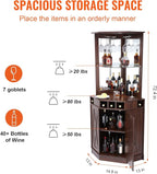 VEVOR Corner Industrial Bar Cabinet, Wine Table for Liquor & Glasses, Sideboard Buffet Cabinet with Glass Holder, Freestanding Farmhouse Wood Coffee Bar Cabinet for Living Room, Home Bar, Black Walnut