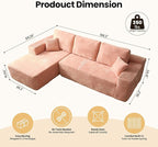 104" Cloud Sectional Couch with Chaise, Boneless L-Shaped Cloud Couch with Deep Seat, Soft Plush Modern Minimalist Sofa, Assembly Free Comfy Sofa for Office Living Room Apartment(Pink, Left Chaise)