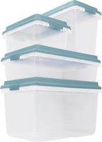 Hefty HI-RISE 40 Qt Stackable Storage Bins with Lids – 6 Pack Clear Plastic Under Bed Storage Containers, Shoe Organizer Boxes with XL Lid-Locking Latches, Comfort-Grip Handles, Durable Double Rim