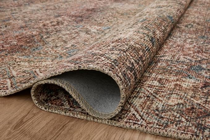 Loloi Amber Lewis Billie Collection, Aqua & Rust 2'-3" x 3'-9" Area Rug – Antique & Distressed Accent Rugs for Living Room, Bedroom, Entryway & Hallway, No Shed High Traffic Area Home Decor Rug