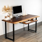 Wood Computer Desk with Keyboard Tray - 48x27 Solid Wood Desk, Live Edge Walnut Desk, Sturdy Metal Legs - Scratch and Stain Resistant Finish - Premium Quality