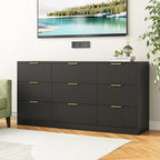 9 Drawer Dresser for Bedroom with Deep Drawers, 63" Wide Wood Dresser, Large Floor Chest of Drawers, Modern Long TV Stand, Storage Cabinet Side Table, Black