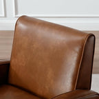 Mid Century Modern Armchair Brown Faux Leather Accent Chair with Arm Comfy Chairs Reading Chair Sofa Chair for Living Room, Rubber Wood Legs