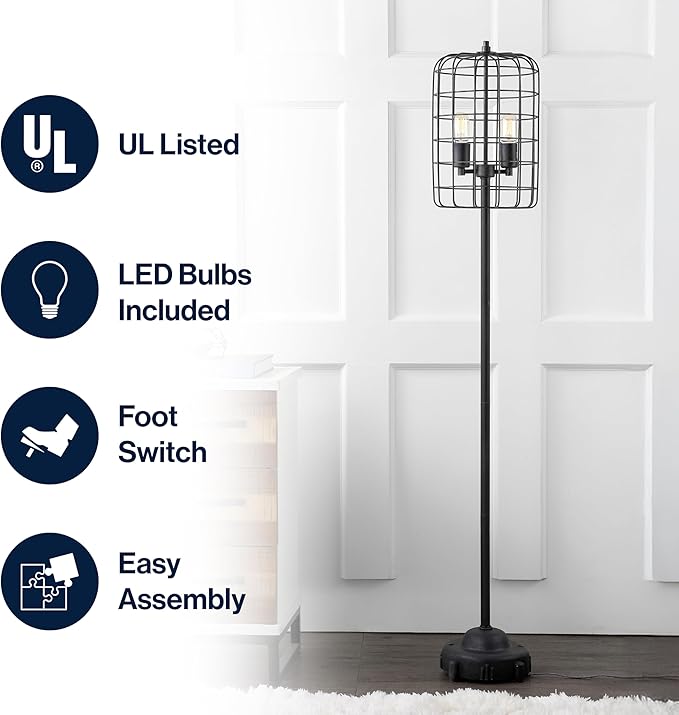 JONATHAN Y JYL4030A Odette 65" Industrial Metal Floor Lamp Industrial,Rustic,Transitional for Bedrooms, Living Room, Office, Reading, Black/Silver