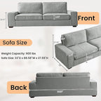 RISAR 88.58" Modern Sofa for Living Room, Chenille Couch with Removable Cover & Spring Cushions, Solid Wood Frame, Easy Assembly for Small Spaces (Light Gray)