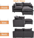 chairus 68" Love Seat Sofa with Ottoman Upholstered Linen Deep Seat Couch with Pillow Modular Oversized Couch Sleeper for Living Room, Bedroom, Reception Room, Apartment, 2-Seater/Black