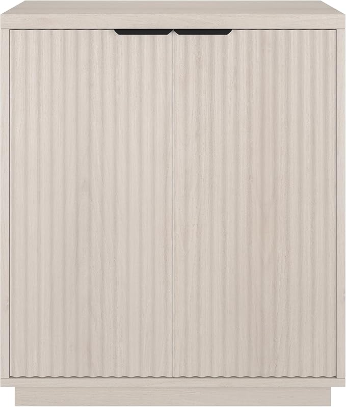 Henn&Hart 28" Fluted Wooden Accent Cabinet, Modern Ribbed Sideboard Buffet Cabinet with 2 Doors and an Adjustable Shelf for Living Room, Dining Room, Bedroom or Entryway, Alder White