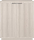 Henn&Hart 28" Fluted Wooden Accent Cabinet, Modern Ribbed Sideboard Buffet Cabinet with 2 Doors and an Adjustable Shelf for Living Room, Dining Room, Bedroom or Entryway, Alder White