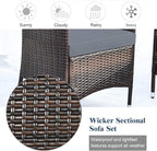 COSTWAY 4PCS Rattan Patio Furniture Set, Outdoor Wicker Rattan Chairs with Coffee Table, Rattan Cushioned Conversation Set for Backyard Balcony Porch Poolside, Grey