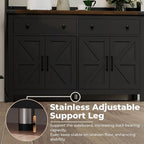 Hutch Storage Cabinet Buffet with Drawers, and Charging Station, Coffee Bar Cabinet with Barn Doors, Wine Rack and Hooks, Countertop, Long Farmhouse, Black, for Kitchen, Dining Room, 54.1" High