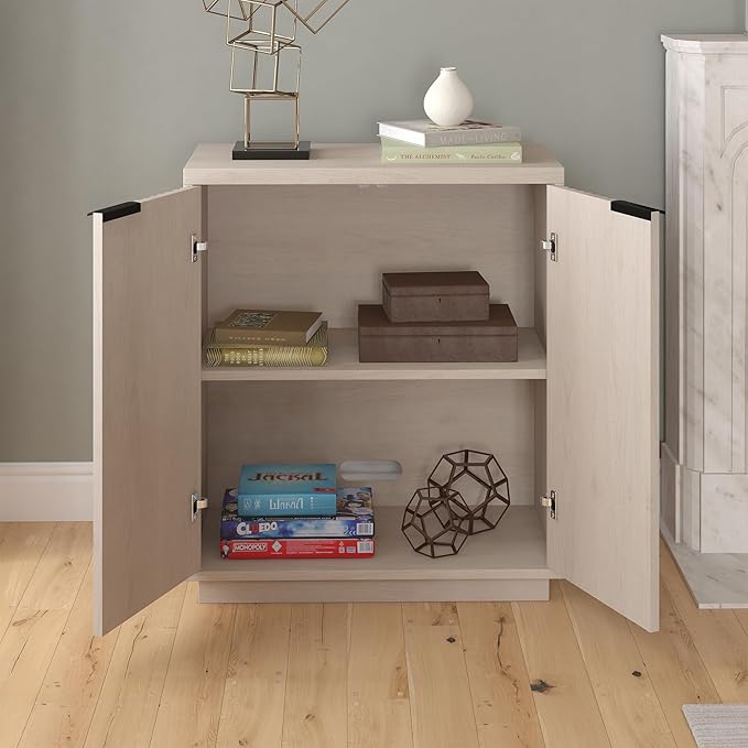 Henn&Hart 28" Fluted Wooden Accent Cabinet, Modern Ribbed Sideboard Buffet Cabinet with 2 Doors and an Adjustable Shelf for Living Room, Dining Room, Bedroom or Entryway, Alder White