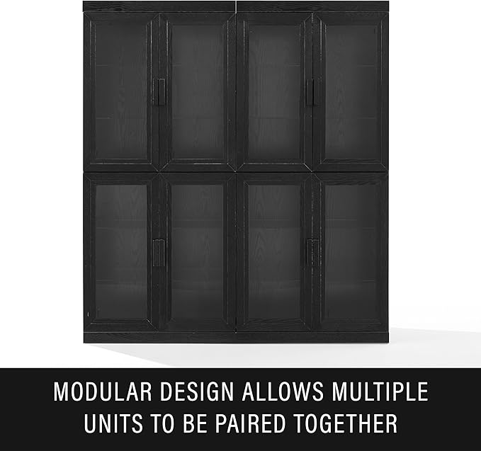 Crosley Furniture Essen Stackable Glass Door Kitchen Pantry Storage Cabinet, Accent Cabinets for Entryway, Black