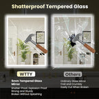 WTTY 30"X36" LED Bathroom Mirror with Black Frame, Bathroom Vanity Mirror with Lights for Wall, Front Light and Backlit, Anti-Fog, Dimmable, 3 Colors, Shatterproof, Memory, Horizontal/Vertical
