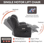 Power Lift Recliner Chair, 350lb Capacity with 8-Point Massage & Heating, USB/Type-C Ports & Cup Holders, Heavy Duty Chenille Recliner for Elderly, Grey