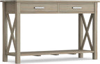 SIMPLIHOME Kitchener Console Table - 47 Inch Wide Solid Wood Sofa Table in Distressed Grey, Contemporary Storage Table for Entryway or Living Room with 2 Drawers, Bottom Shelf, and X-Design Sides