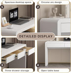 Executive Desk with Drawers, White Computer Desk with Drawers with Three-Layer Lacquered Thick Wooden Board, 55 inch Modern Home Office Desk for Study, Living Room, Bedroom