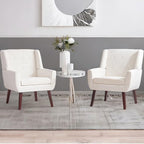 HUIMO Upholstered Accent Chairs Set of 2,Button-Tufted Reading Comfy Living Room Chair with Wooden Legs,Mid Century Modern Chair with Linen Fabric,Club Chair Comfy Arm Chairs for Bedroom,Beige