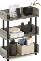 Furinno TURN-N-TUBE 3-Tier Display Shelf, Storage Shelves, Book Shelf, Open Shelves with Rounded Corner Top Edges, for Organization and Storage, Living Room, Home Office, French Oak