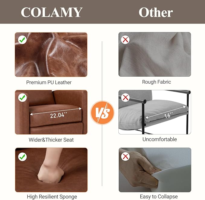COLAMY Swivel Rocking Recliner,Wide PU Leather Glider Sofa Chair with Ergonomic High Backrest for Living Room, Office, Bedroom（Cocoa）