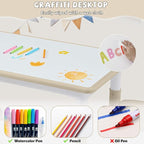 Adjustable Kids Table Chairs Set – Graffiti Desktop, Multi-Activity Height-Adjustable Toddler Study Desk for Ages 3-8 – Ideal for Home, Classroom, Daycare (B-Wood, 4 Chairs-47.2" L x 23.6" W)