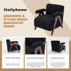 Accent Chair with Wide Seat, Anthropologie Living Room Chair with Wide Armrest, Pottery Barn Accent Chair Bedroom Chair with Thick Cushion, Comfy Teddy Tufted Side Chair for Lounge, Black