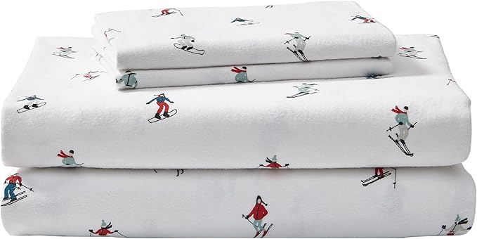 Eddie Bauer - Flannel Sheets Queen Size, Anti-Pilling & Wrinkle Resistant Cotton, Touchably Soft for All-Season Comfort - Bed Sheets with Matching Pillowcases & Fitted Sheet (Ski Slope White)