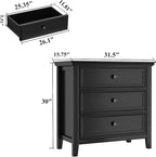 Farmhouse Black 3-Drawer Dresser for Bedroom - 31.5" Wide 3 Chest of Drawers Storage Organizer Cabinet as Nightstand or Bedside Dresser