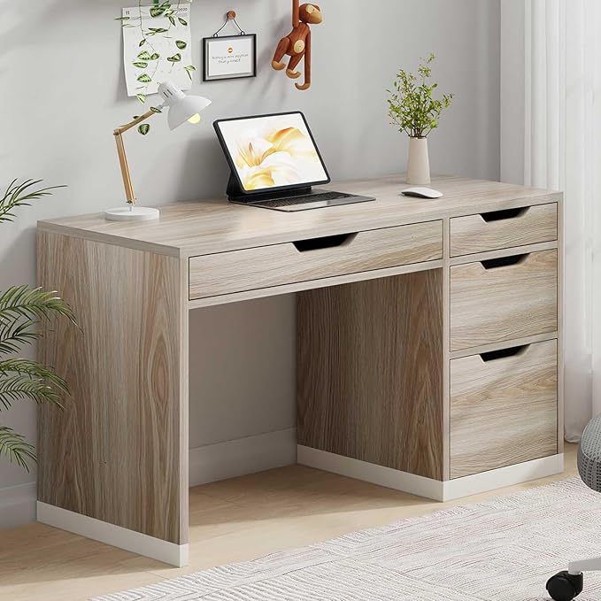 48 Inch Small Desk with Drawers, Computer Desk with Storage File Cabinet for Bedroom, Office Desk with Storage for Small Space, Walnut