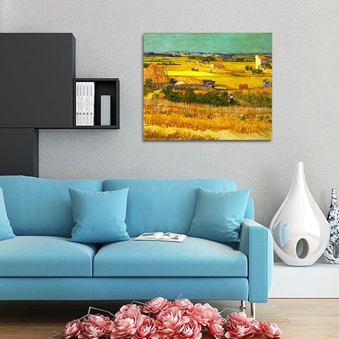 Wieco Art Harvest at La Crau with Mont majour Landscape Giclee Canvas Prints Wall Art by Van Gogh Famous Oil Paintings Reproduction Large Modern Yellow Classic Farm Pictures Artwork