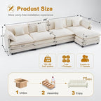 146" Cloud Chenille Sectional Couch 4+2 with Ottomans｜Large Modular Sofa for Spacious Living Rooms｜FSC Solid Wood Frame｜29.1" Deep Seat｜Easy Assembly & 1YR Guarantee