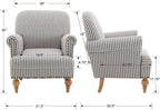 Linen Accent Chairs Set of 2 Mid-Century Modern Living Room Armchair with Nailhead Trim & Wood Legs Comfy Upholstered Single Sofa Chair for Lounge/Bedroom/Reception, Black Stripe