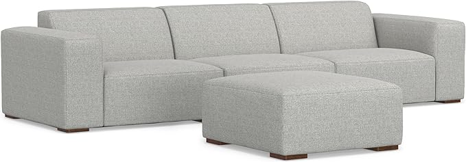 SIMPLIHOME Rex Modular Sofa and Ottoman Set in 100% Recycled Polyester Tightly Woven Performance Fabric, Pale Grey, 122-inch-wide 3-Seater Couch and Matching 34-inch-wide Ottoman for Living Room