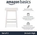 Amazon Basics Solid Wood Saddle-Seat Kitchen Counter Barstool with Footrest, Easy Assembly - 24-Inch Height - White - Set of 2