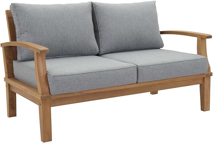 Modway EEI-1472-NAT-GRY-SET Marina Premium Grade A Teak Wood Outdoor Patio Furniture Set, 5 Piece, Natural Gray