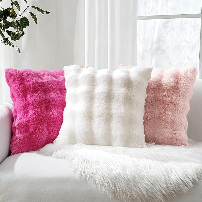 MIULEE Faux Fur Pillow Covers Thick Soft Plush Christmas 26x26 Inch Pack of 2 Euro Throw Pillows Luxury Home Decor for Winter Holiday Bed Couch Bedroom Living Room Sofa,White