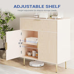 Coffee Bar Cabinet with 2 Doors & Drawer, Sideboard Buffet with Adjustable Shelves, Accent Liquor Storage Cabinet, Fluted Cabinet with Gold Hardware, Console Table for Living Dining Room, Oak