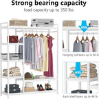 LITTLE TREE Free Standing Wood Closet Clothes Rack,Heavy Duty Grament Rack with Shelves,Hanging Racks for Clothes Clothing Rack for Bedrom,Wardrobe Closet Organizer,350 lb Capacity