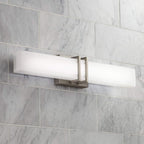 Possini Euro Design Exeter Modern Wall Mount Light LED Brushed Nickel Silver Metal 24" Wide Vanity Bar Fixture Rectangular Silk Screened Glass Shade Decor for Bathroom Over Mirror House Home